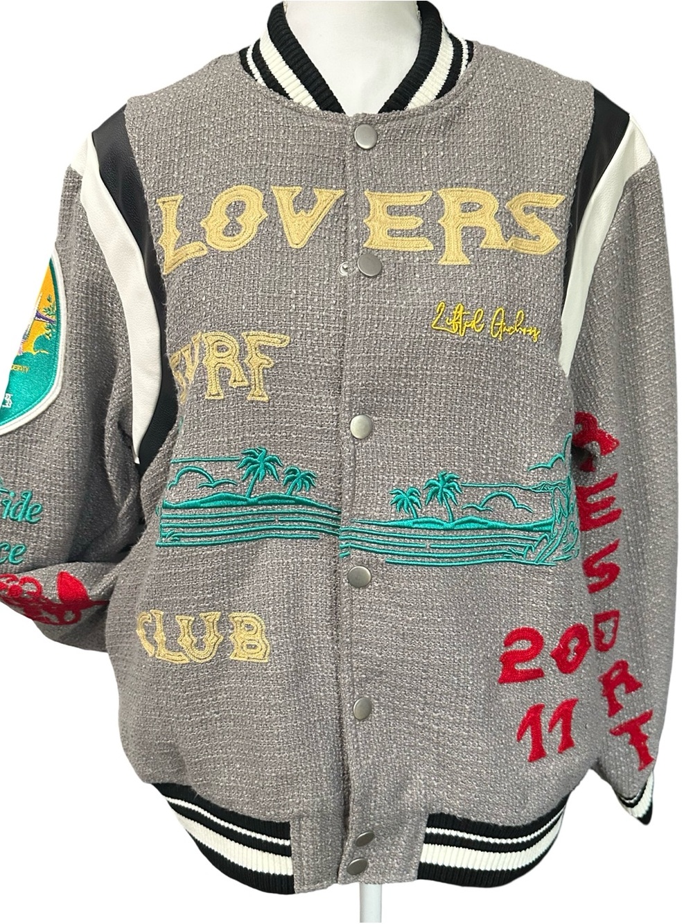 Lifted Anchors Embroidered Varsity Bomber Jacket - Lovers Surf Club Style M